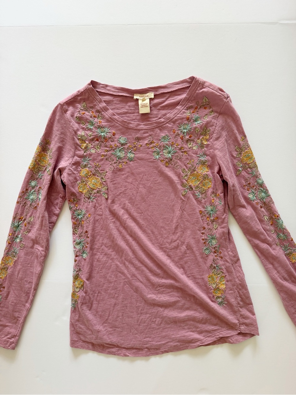 Sundance Mauve Floral Embroidered Long-Sleeve Tee size XS